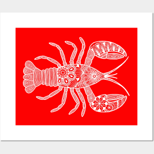 Lobster (red and white horizontal) Posters and Art